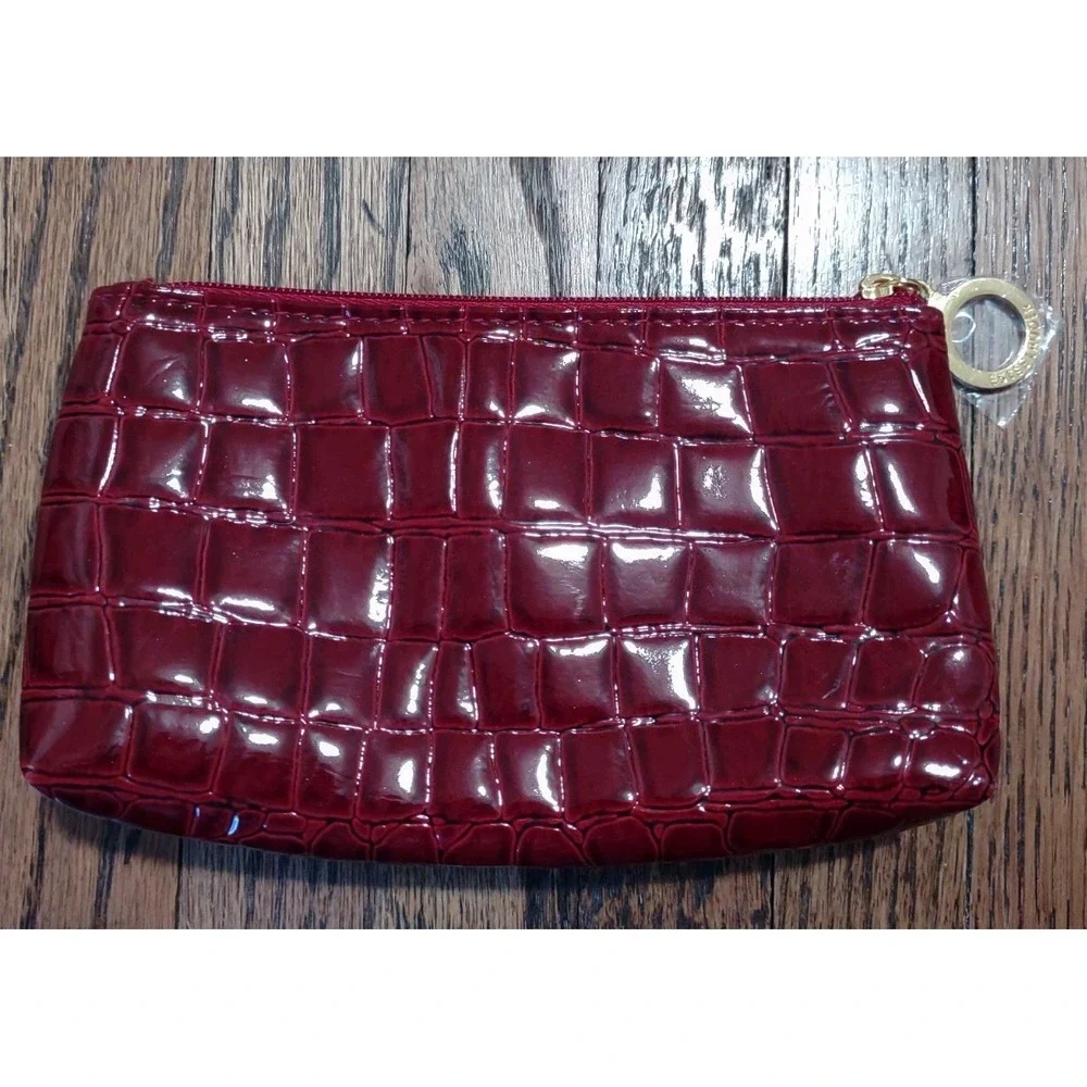 Estee Lauder Red Croc Embossed Cosmetic Bag Set - 2 Piece Makeup Pouch GWP